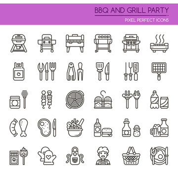 BBQ and Grill Party , Thin Line and Pixel Perfect Icons.