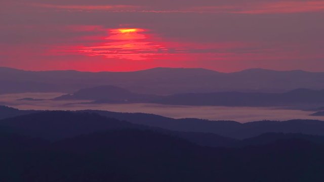 A sunrise view of the Blue Ridge Mountains in Western North Carolina.