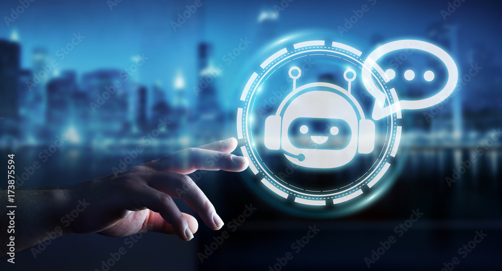Aufkleber Businessman chatting with chatbot application 3D rendering