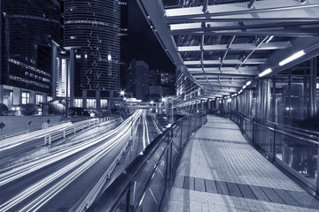 traffic in central district of Hong Kong city at night