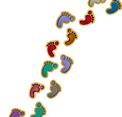Wooden toy footprints isolate white background -background with copy space for text
