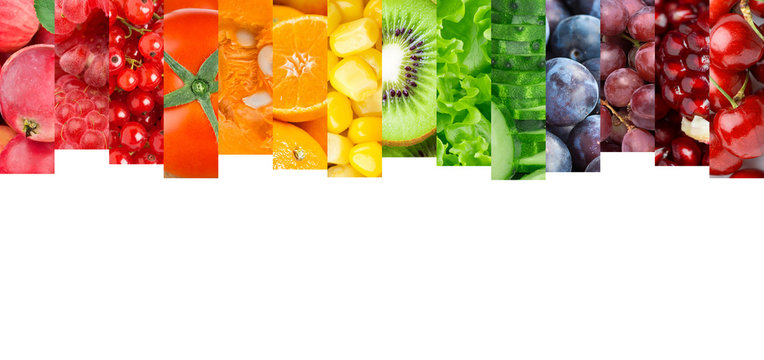 Collage of mixed fruits and vegetables
