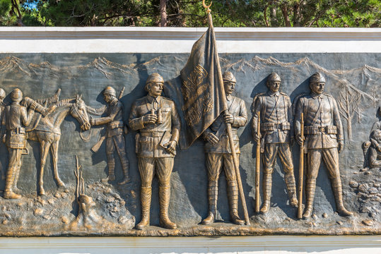 Monument of an Ottoman Soldiers (Turkish) at Akbas Martyrs Cemetery and Memorial in Canakkale,Turkey.TURKEY, Canakkale,18 August 2017