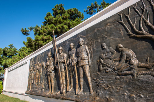 Monument of an Ottoman Soldiers (Turkish) at Akbas Martyrs Cemetery and Memorial in Canakkale,Turkey.TURKEY, Canakkale,18 August 2017