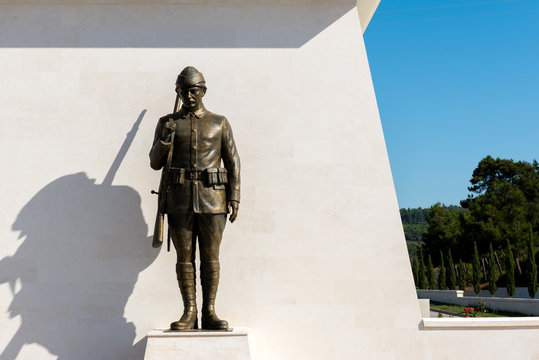 Monument of an Ottoman Soldier (Turkish) at Akbas Martyrs Cemetery and Memorial in Canakkale,Turkey.TURKEY, Canakkale,18 August 2017