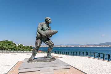 Statue of famous Turkish Corporal, Seyit Cabuk (Seyit Onbasi) carrying an artillery piece at...