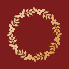 Golden wreath of flowers and leaves.