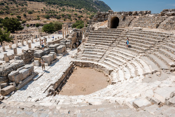 People visit Odeon (Bouleuterion) at ancient ruins at Ephesus historical ancient city, in Selcuk,Izmir,Turkey:20 August 2017