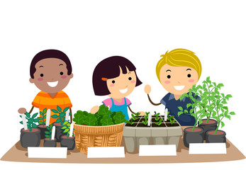 Stickman Kids Seedling Market Illustration