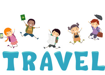 Stickman Kids Travel Lettering Illustration