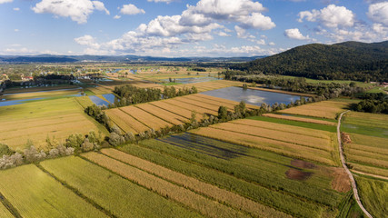 Fototapeta na wymiar Aerial view of flooded fields.