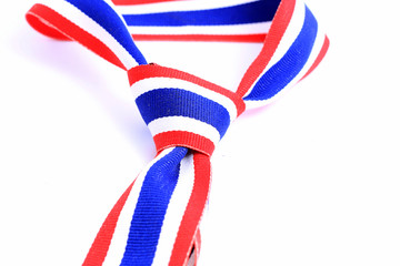 Ribbon neckties in colors of Thai flag  isolated on white background.