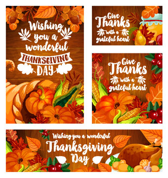 Thanksgiving Day greeting card template set