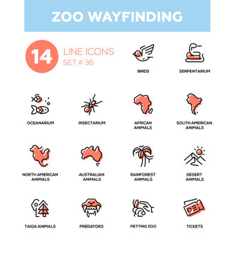 Zoo wayfinding - modern vector single line icons set
