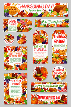 Thanksgiving Day, autumn harvest holiday tag set