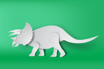 paper art of Triceratops dinosour on green background vector