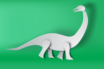 paper art of Apatosaurus dinosour on green background vector