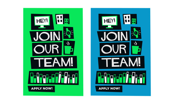 Join our team! (Flat Style Vector Illustration Recruitment Poster Design) with text box template 