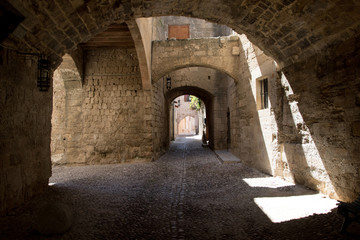 Medieval arched street in the town of Rhodes, Greece