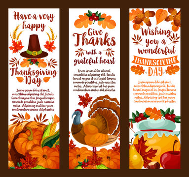 Happy Thanksgiving banner set of autumn holiday