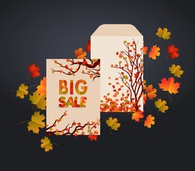 vector design envelope, card and autumn leaves. It can be used as invitation and greetings for Thanksgiving