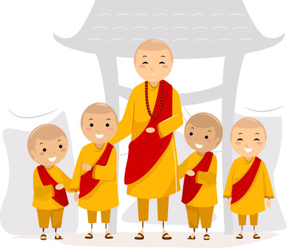 buddhist monks in yellow robes clip art preview