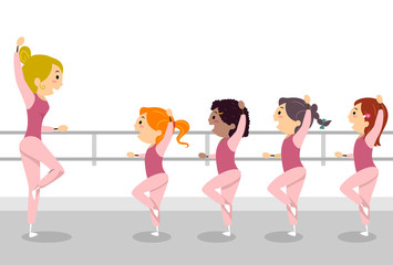 Stickman Kids Girls Ballet Class Illustration