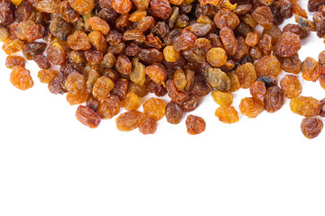 Dried raisins on a white background