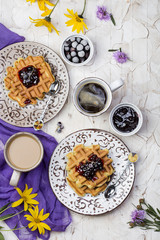 Breakfast with Belgian waffles