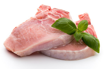 Fresh raw beef steak isolated on white background, top view.