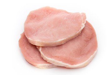 Fresh raw beef steak isolated on white background, top view.