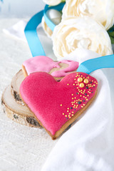 Obraz na płótnie Canvas Heart cookie. St. Valentine's Day, Wedding. Bright white background.
