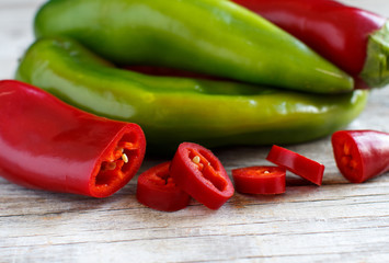 Red and green sweet peppers
