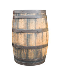 Obraz premium Wooden barrel for wine with steel ring. Clipping path included.