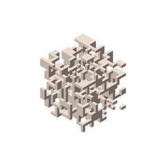 Abstract 3d construction in form of cube.  Vector illustration. Isometric.