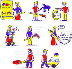 People working in the field of information technology. Set of vector icons men and women in the flat style