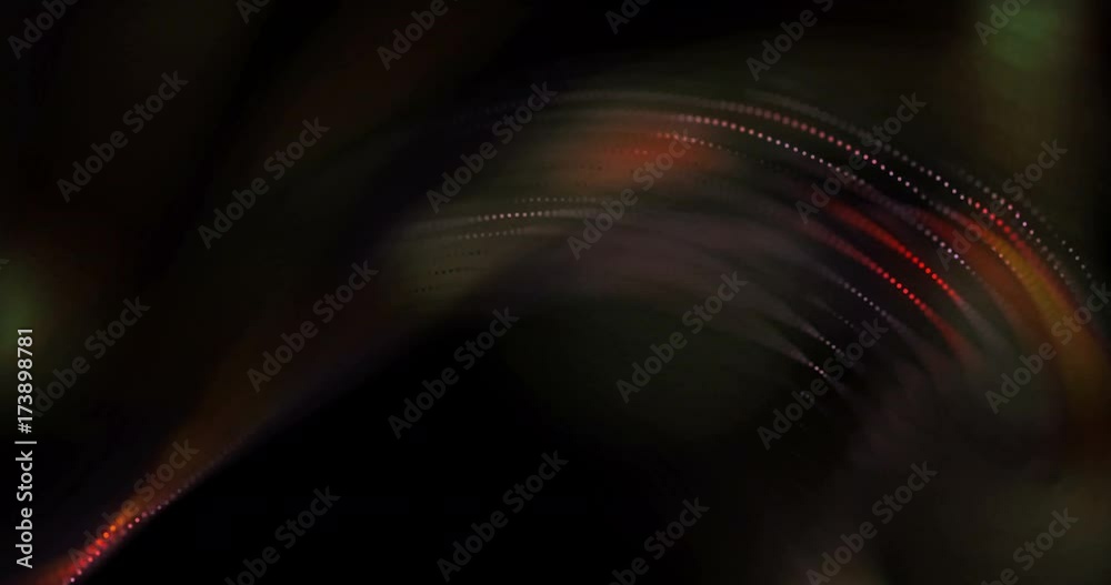Poster 4k animated background loop with audio elements. 3d abstract digital wave of glowing particles and w