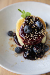 Blueberry pancake , Pancake topping with blueberries and icing dessert