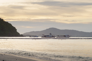 Beautiful views of the island of Ko HE in Thailand in the dawn and dusk hours. Andaman Sea
