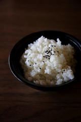 Rice with wood background