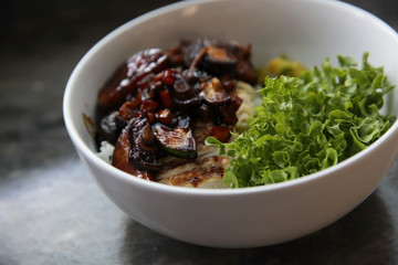 Clean food , breast chicken teriyaki with avocado
