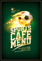 Sports cafe menu card concept with soccer ball