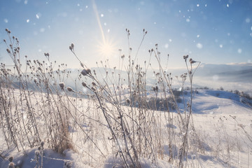 Beautiful winter mountain snowy alpine landscape