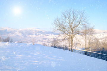 Beautiful winter mountain snowy alpine landscape