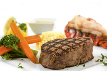 steak and lobster with vegetables