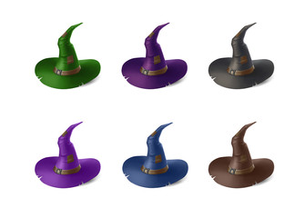 Witch hats set isolated on white background