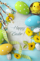 easter eggs. frame with greeting card