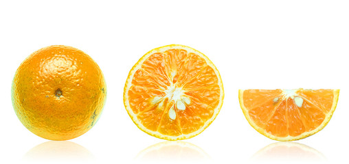 Piece of orange show some texture detail with some seeds isolated on white background with Clipping path.