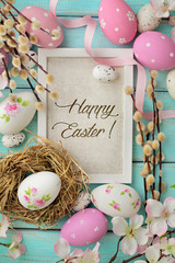 easter eggs, frame with greeting card