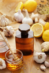 herbal syrup and honey. alternative medicine